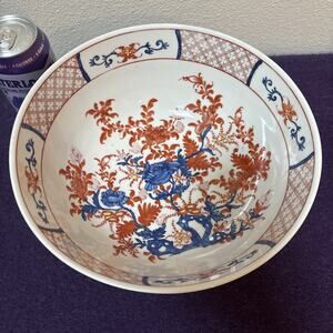 Large Antique Japanese Imari Style Bowl Porcelain Hand Painted Floral Design